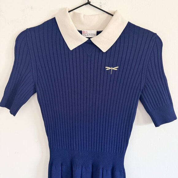 Red Valentino Blue Dragonfly Polo Dress XS - Picture 2 of 7